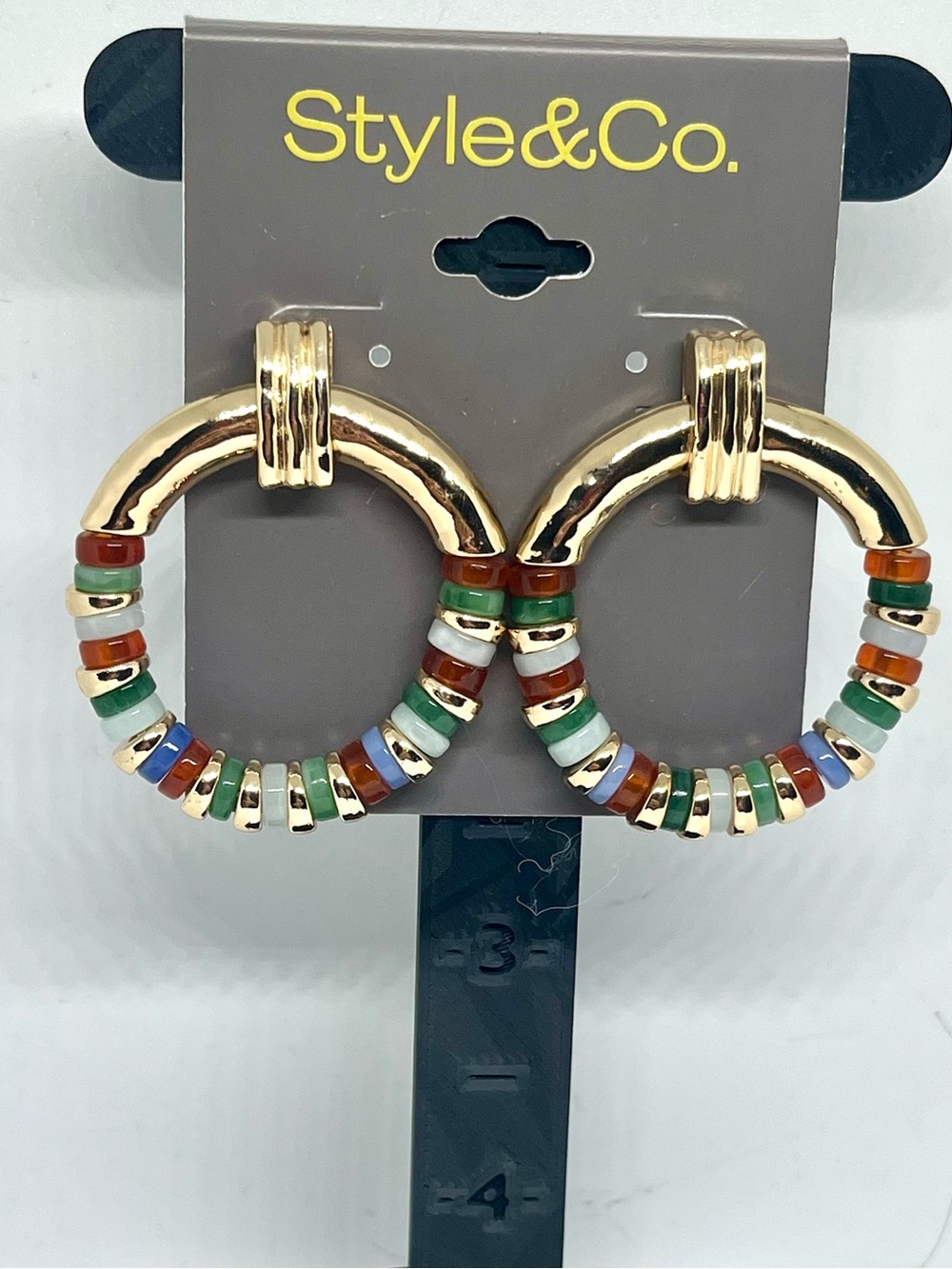 Style & Co Stone Bead Circle Drop Earrings NWT